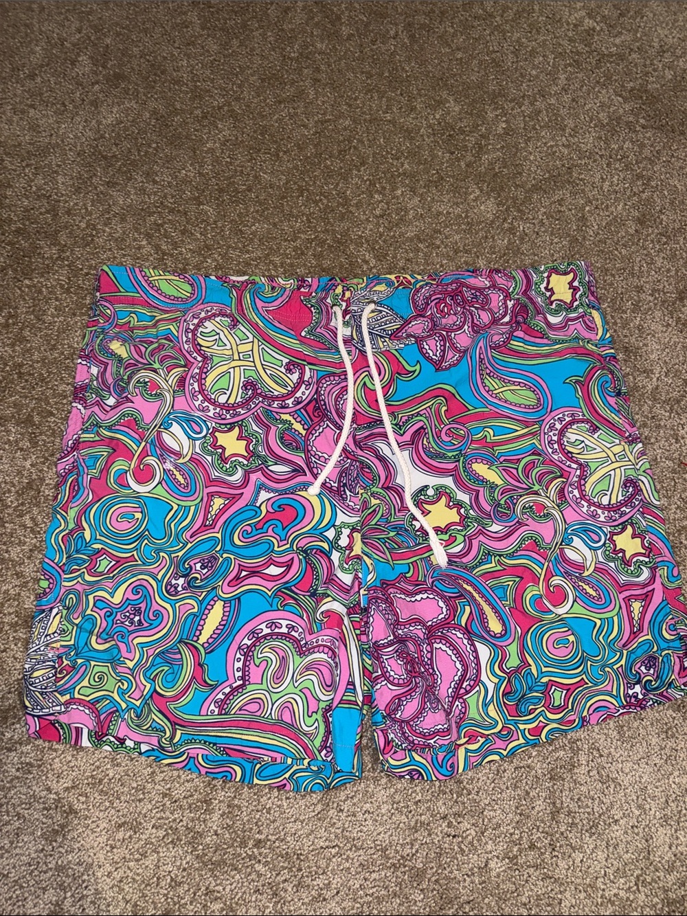 Lilly Pulitzer Bright Blue Pink Multicolor Paisley Swim Shorts